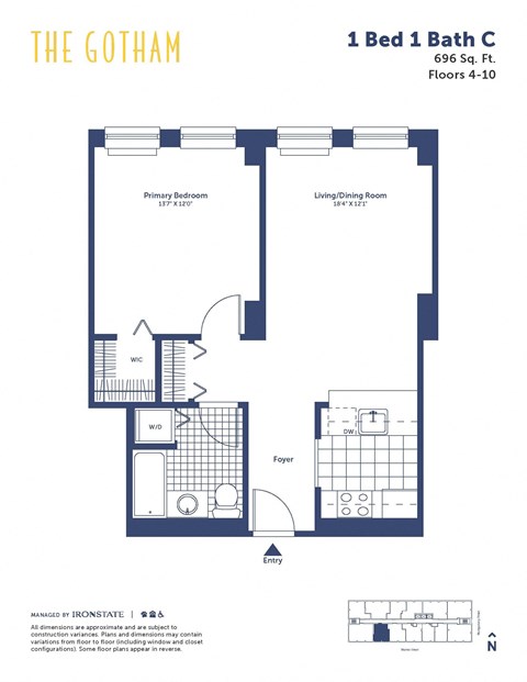 the gotham 1 bed floor plan